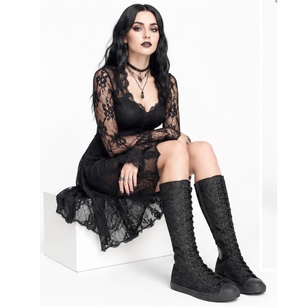 Converse Chuck Taylor All Star XX Hi Knee High Lace Boots Black 13 Goth 107-15